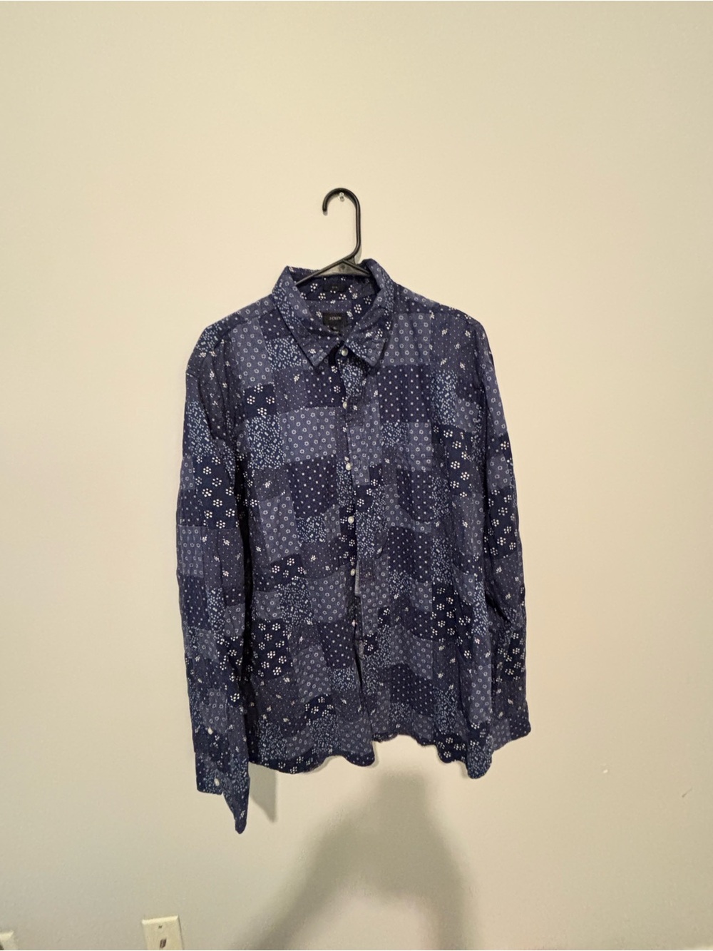 J. Crew Navy Blue Patchwork Print Button-Down Shirt